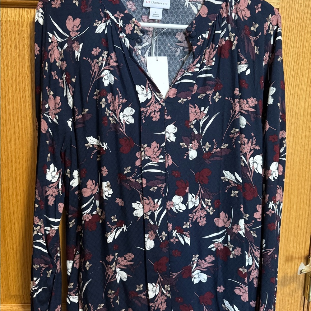 Claiborne Navy Floral Blouse